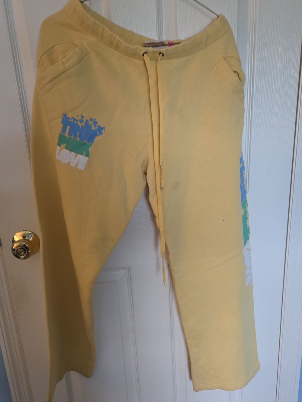 Victoria's Secret Yellow Kids Sweatpants with Blue & Green Print